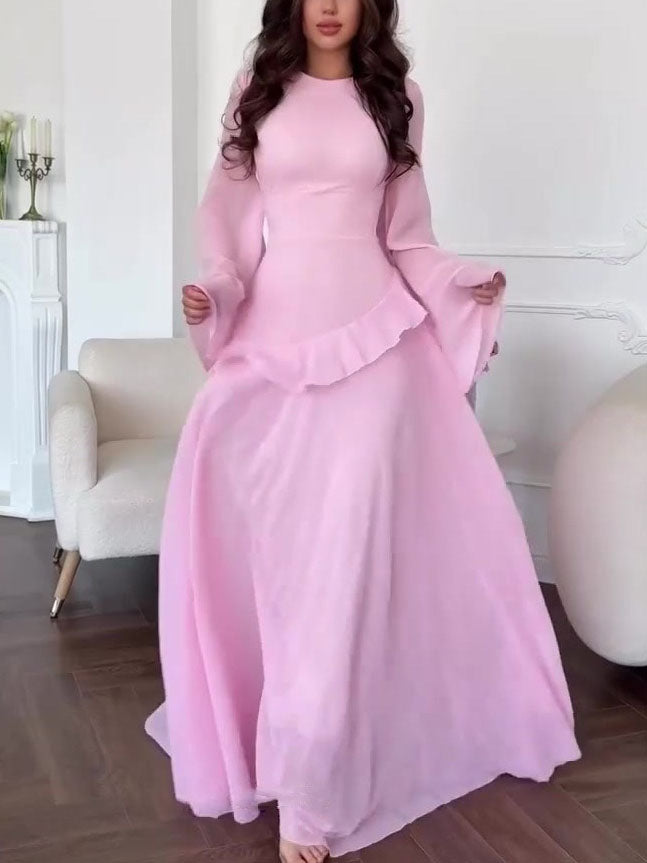 Slim-Fit Long-Sleeve Waist-Cinching Maxi Dress